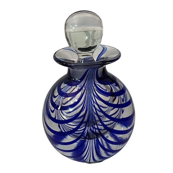 MMA art glass Blue swirl perfume bottle Paperweight 4.5”x 3” Marigold Glass - Picture 1 of 9